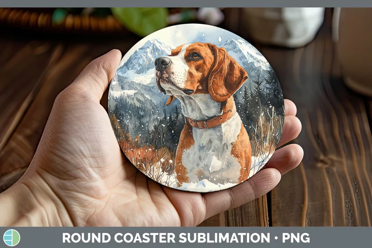 Winter Dogs English Coonhound Dog Round Coaster Sublimation