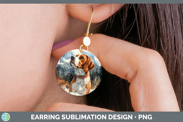 Winter Dogs English Coonhound Dog Round Earrings Sublimation