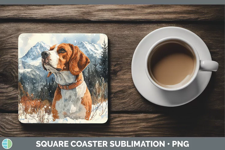 Winter Dogs English Coonhound Dog Square Coaster Sublimation
