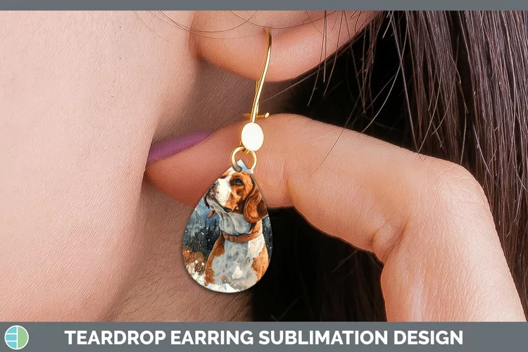 Winter Dogs English Coonhound Dog Teardrop Earrings Sublimat