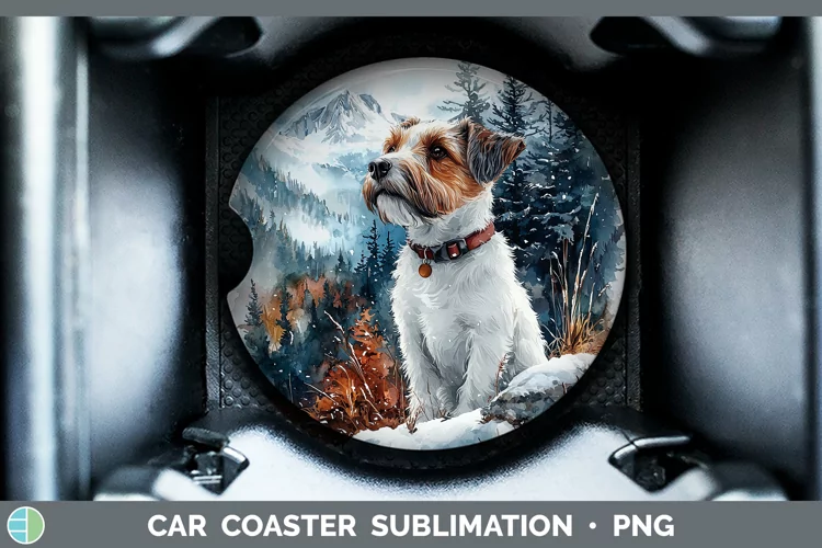 Winter Dogs Fox Terrier Dog Car Coaster Sublimation Coaster