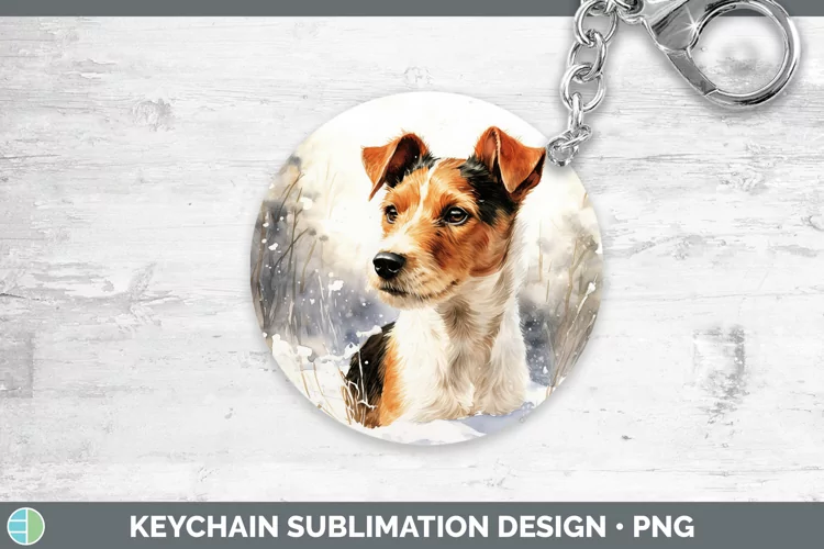 Winter Dogs Fox Terrier Dog Keychain Sublimation Keyring Des