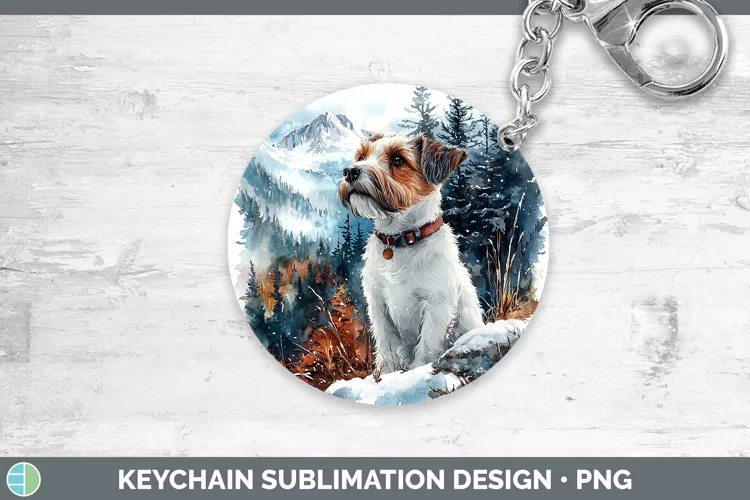 Winter Dogs Fox Terrier Dog Keychain Sublimation Keyring Des