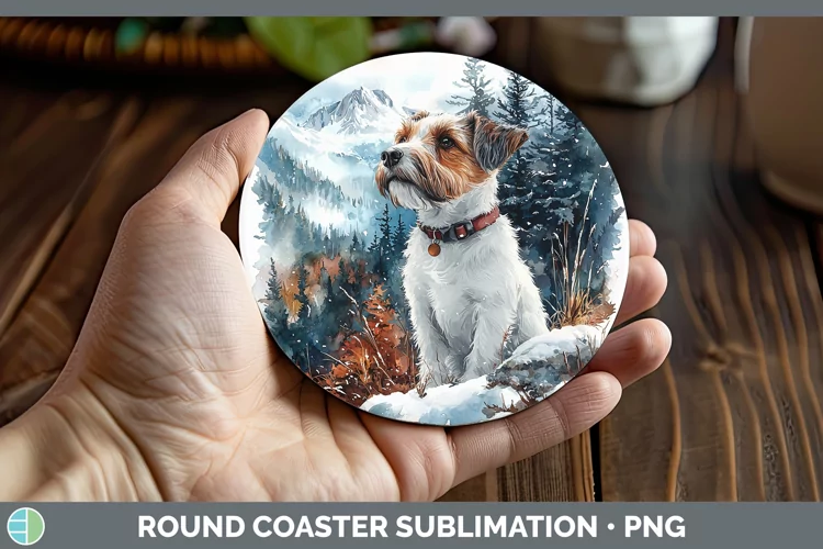 Winter Dogs Fox Terrier Dog Round Coaster Sublimation Coaste
