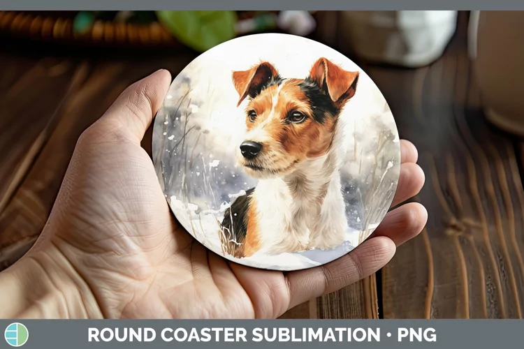 Winter Dogs Fox Terrier Dog Round Coaster Sublimation Coaste