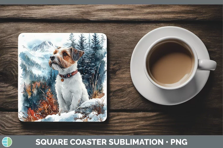 Winter Dogs Fox Terrier Dog Square Coaster Sublimation Coast