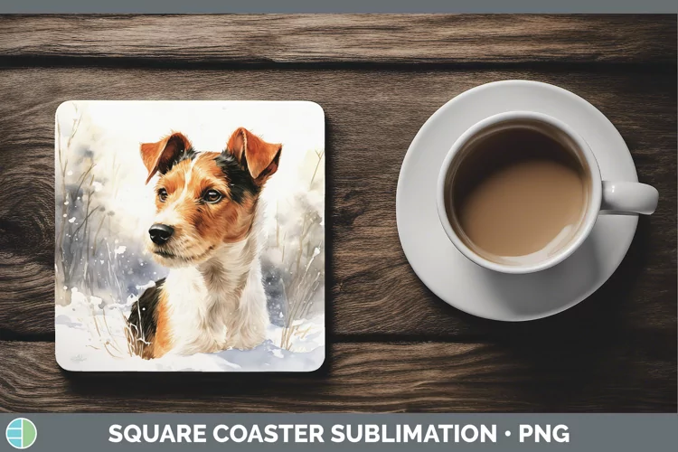 Winter Dogs Fox Terrier Dog Square Coaster Sublimation Coast