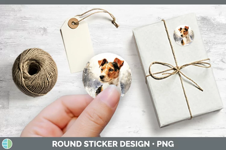 Winter Dogs Fox Terrier Dog Stickers | Round Labels Designs