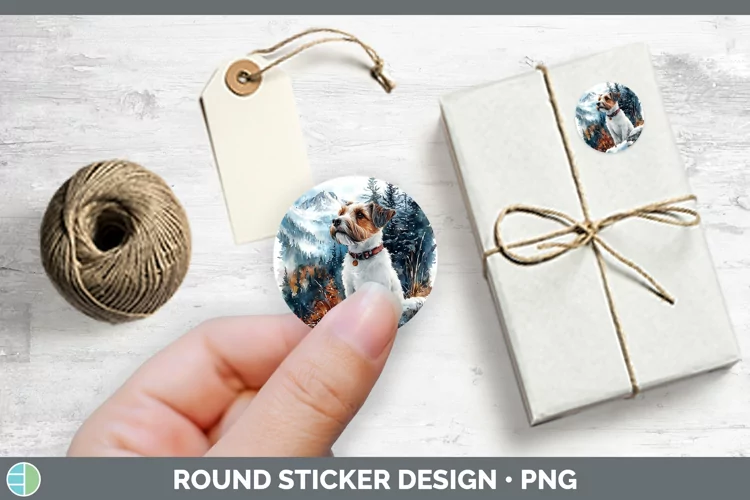Winter Dogs Fox Terrier Dog Stickers | Round Labels Designs