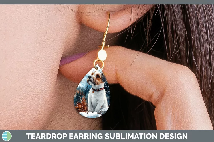 Winter Dogs Fox Terrier Dog Teardrop Earrings Sublimation Ea