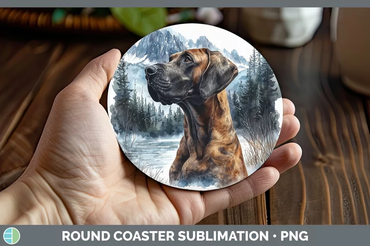 Winter Dogs Great Dane Round Coaster Sublimation Coaster Des