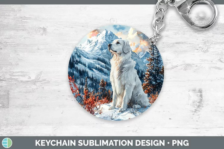 Winter Dogs Great Pyrenees Keychain Sublimation Keyring Desi