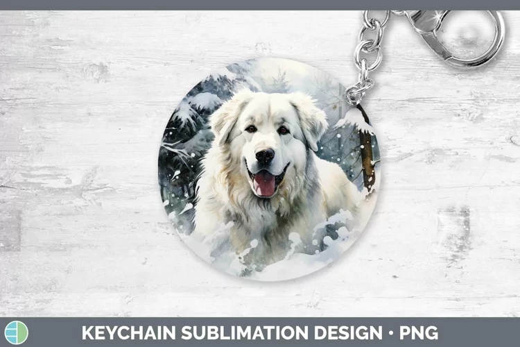 Winter Dogs Great Pyrenees Keychain Sublimation Keyring Desi