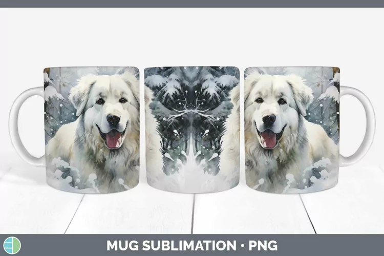 Winter Dogs Great Pyrenees Mug Wrap Sublimation Coffee Cup D