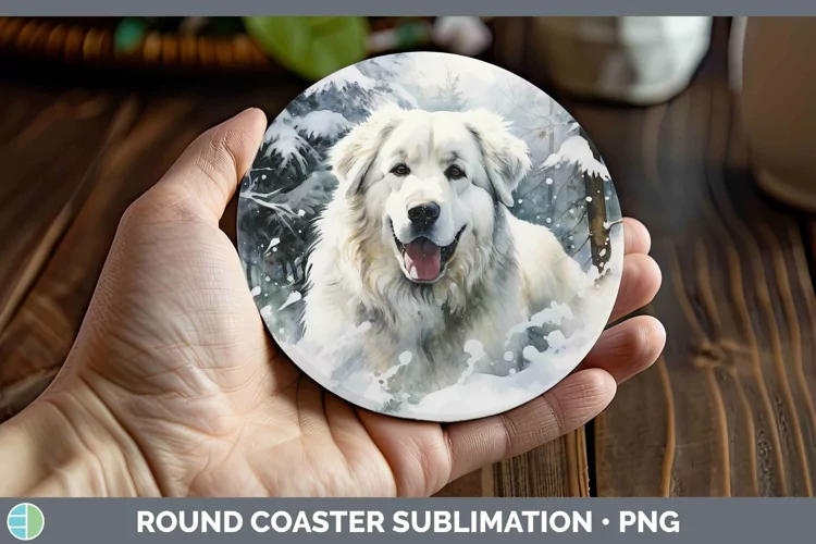 Winter Dogs Great Pyrenees Round Coaster Sublimation Coaster