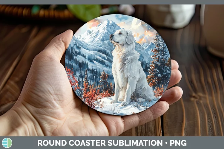Winter Dogs Great Pyrenees Round Coaster Sublimation Coaster