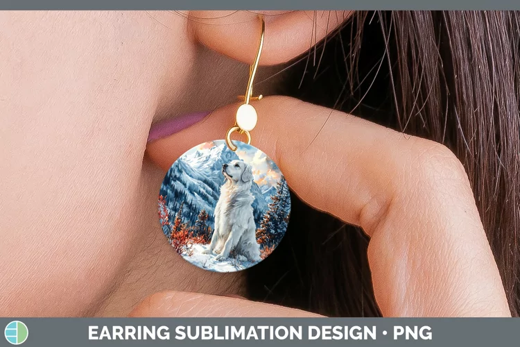 Winter Dogs Great Pyrenees Round Earrings Sublimation Earrin