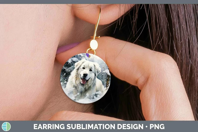 Winter Dogs Great Pyrenees Round Earrings Sublimation Earrin