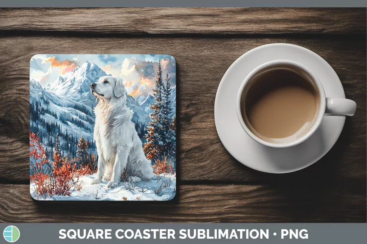 Winter Dogs Great Pyrenees Square Coaster Sublimation Coaste