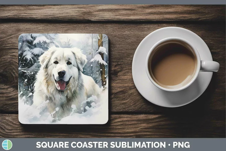 Winter Dogs Great Pyrenees Square Coaster Sublimation Coaste