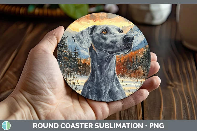 Winter Dogs Greyhound Round Coaster Sublimation Coaster Desi