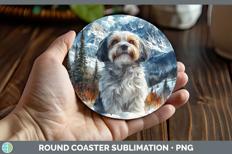 Winter Dogs Havanese Dog Round Coaster Sublimation Coaster D