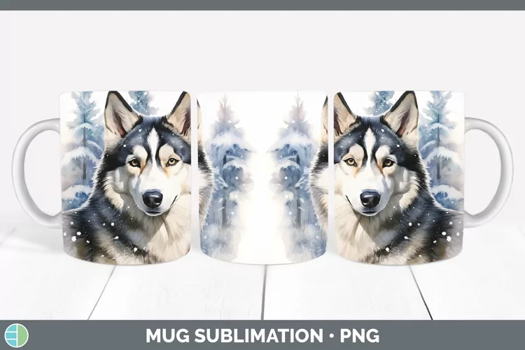 Winter Dogs Husky Mug Wrap Sublimation Coffee Cup Designs