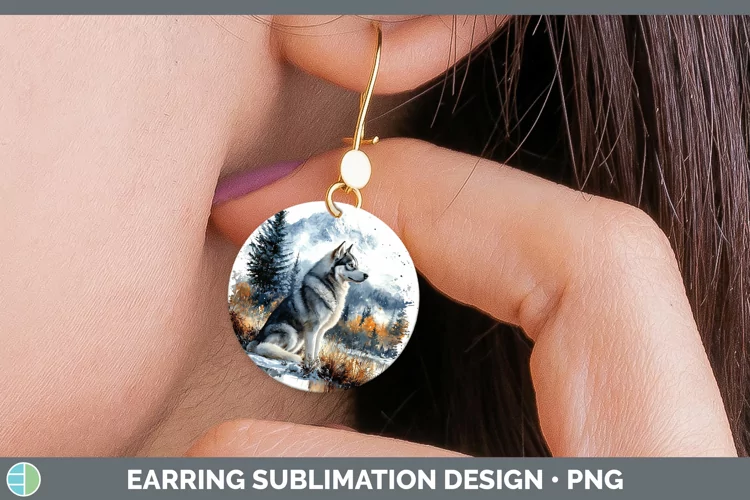Winter Dogs Husky Round Earrings Sublimation Earrings Design