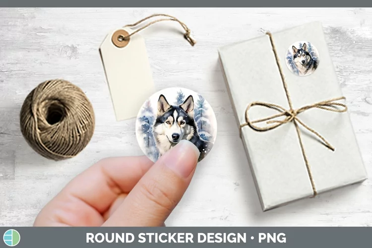 Winter Dogs Husky Stickers | Round Labels Designs