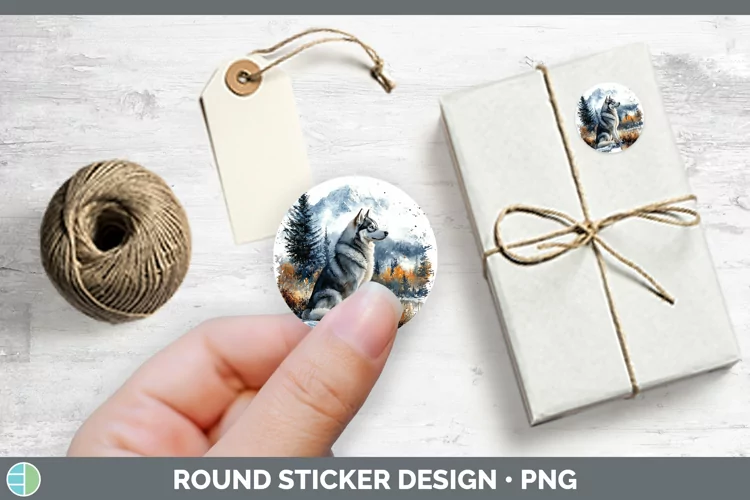 Winter Dogs Husky Stickers | Round Labels Designs