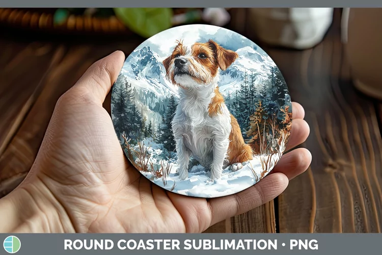 Winter Dogs Jack Russell Terrier Round Coaster Sublimation C