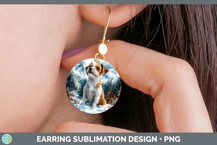 Winter Dogs Jack Russell Terrier Round Earrings Sublimation