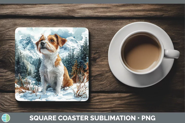 Winter Dogs Jack Russell Terrier Square Coaster Sublimation