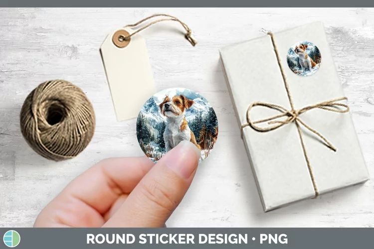 Winter Dogs Jack Russell Terrier Stickers | Round Labels Des