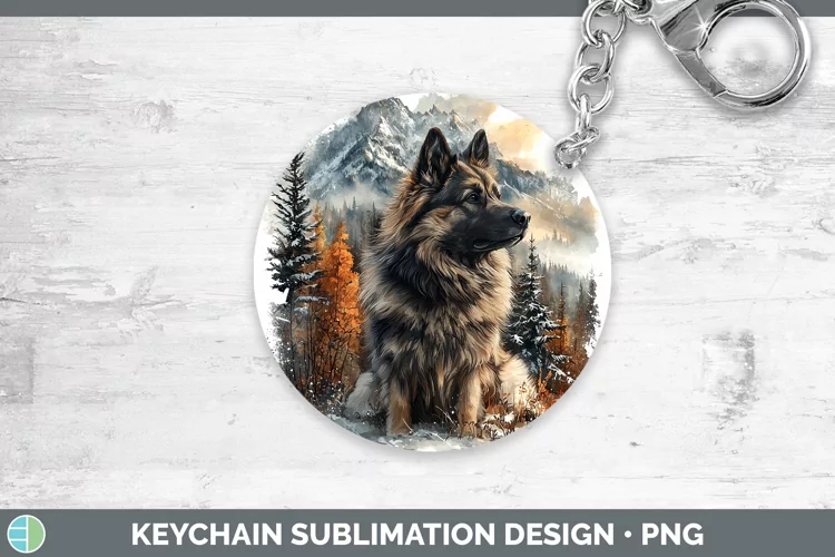 Winter Dogs Keeshond Dog Keychain Sublimation Keyring Design