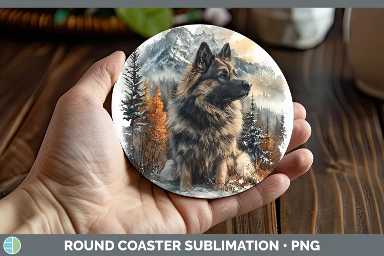Winter Dogs Keeshond Dog Round Coaster Sublimation Coaster D