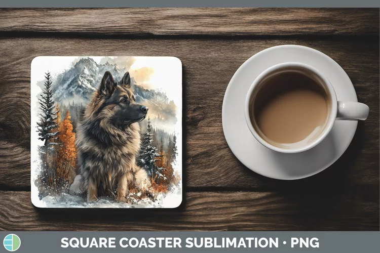Winter Dogs Keeshond Dog Square Coaster Sublimation Coaster
