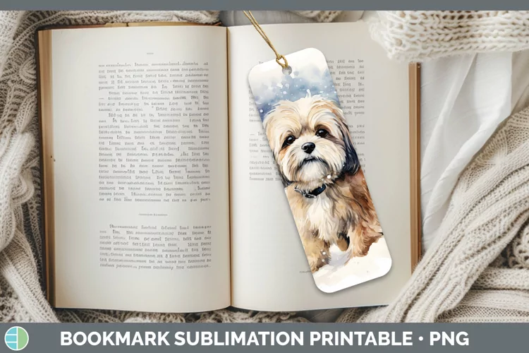 Winter Dogs Lhasa Apso Bookmark Sublimation Printable Design