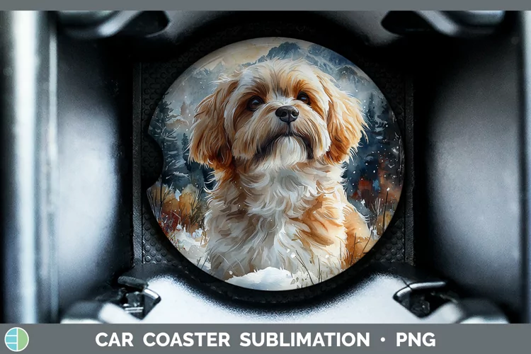 Winter Dogs Lhasa Apso Car Coaster Sublimation Coaster Desig