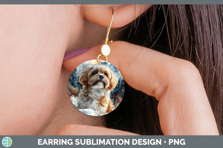 Winter Dogs Lhasa Apso Round Earrings Sublimation Earrings D