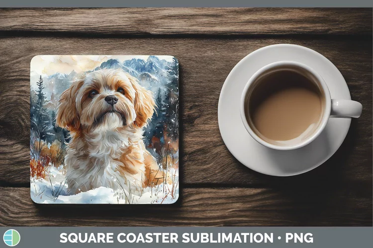 Winter Dogs Lhasa Apso Square Coaster Sublimation Coaster De