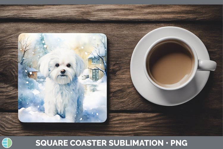 Winter Dogs Maltese Square Coaster Sublimation Coaster Desig