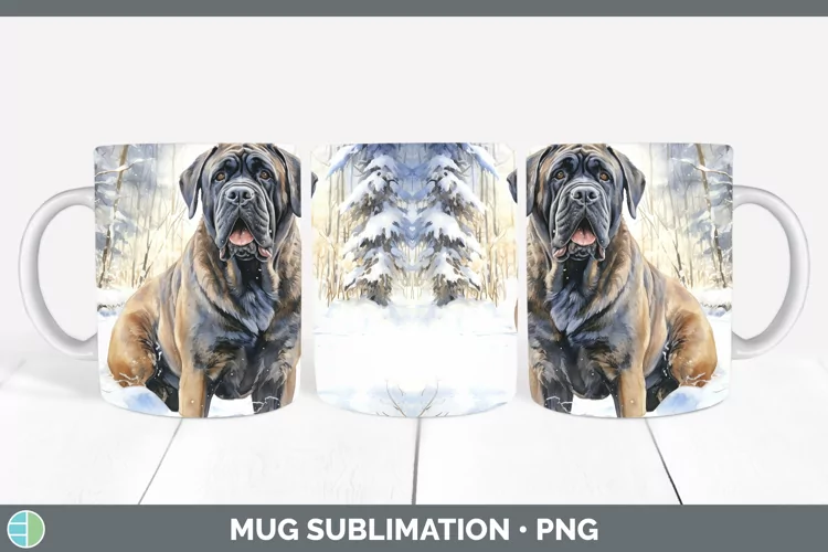 Winter Dogs Mastiff Mug Wrap Sublimation Coffee Cup Designs