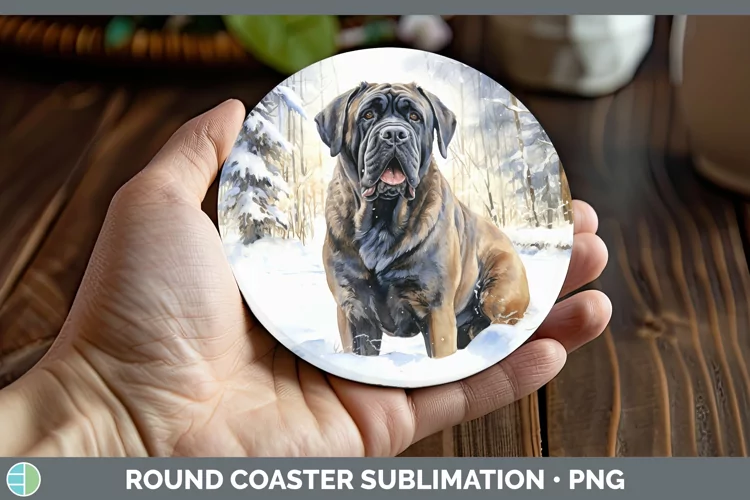 Winter Dogs Mastiff Round Coaster Sublimation Coaster Design