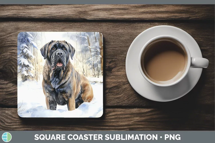 Winter Dogs Mastiff Square Coaster Sublimation Coaster Desig