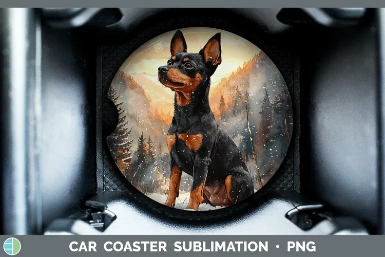 Winter Dogs Miniature Pinscher Car Coaster Sublimation Coast