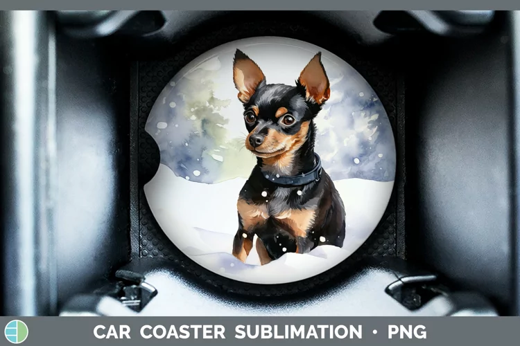 Winter Dogs Miniature Pinscher Car Coaster Sublimation Desi