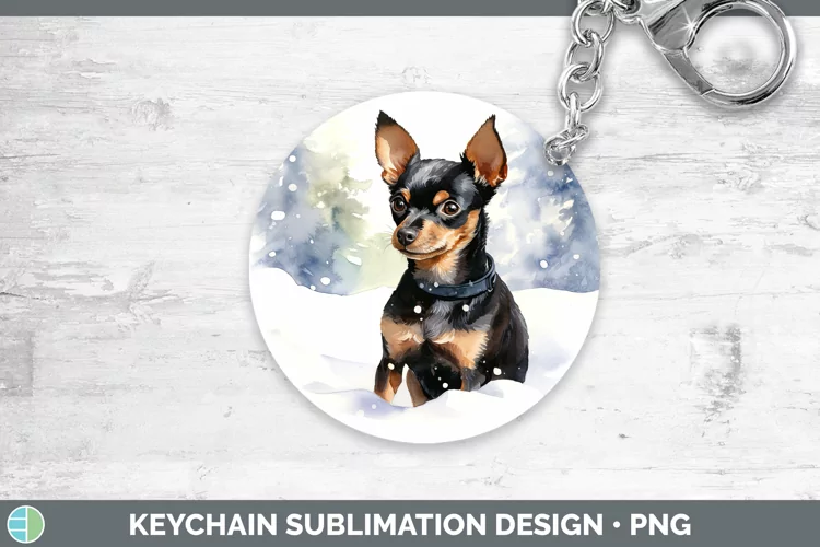 Winter Dogs Miniature Pinscher Keychain Sublimation Keyring