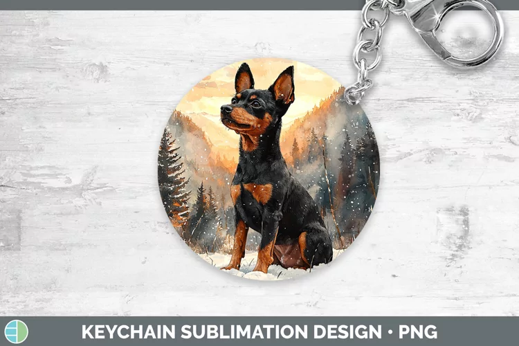 Winter Dogs Miniature Pinscher Keychain Sublimation Keyring