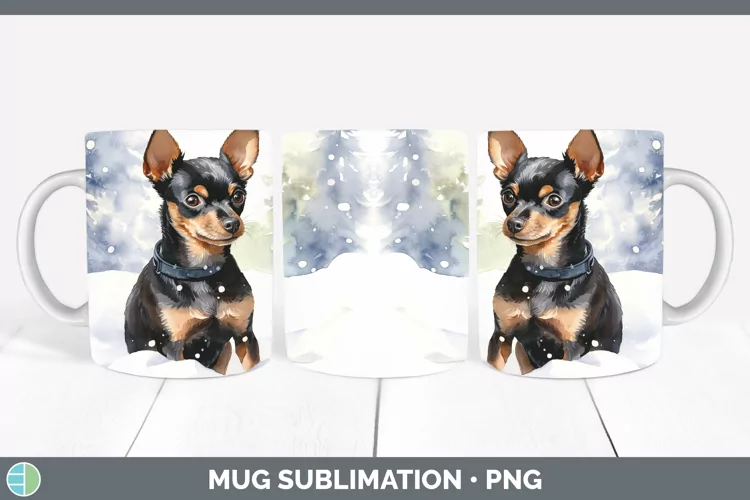 Winter Dogs Miniature Pinscher Mug Wrap Sublimation Coffee C